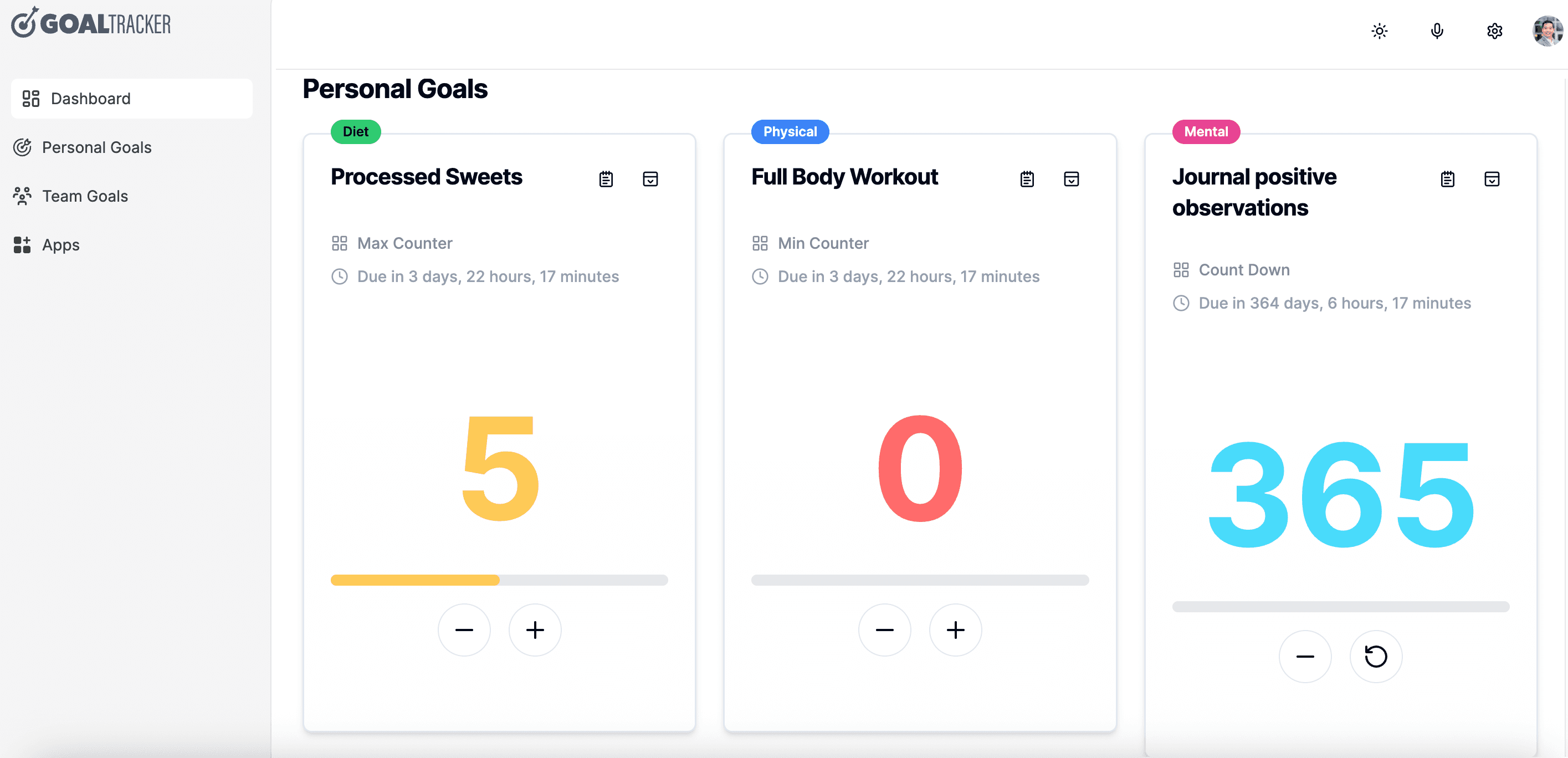 Goal Tracker Application Screenshot